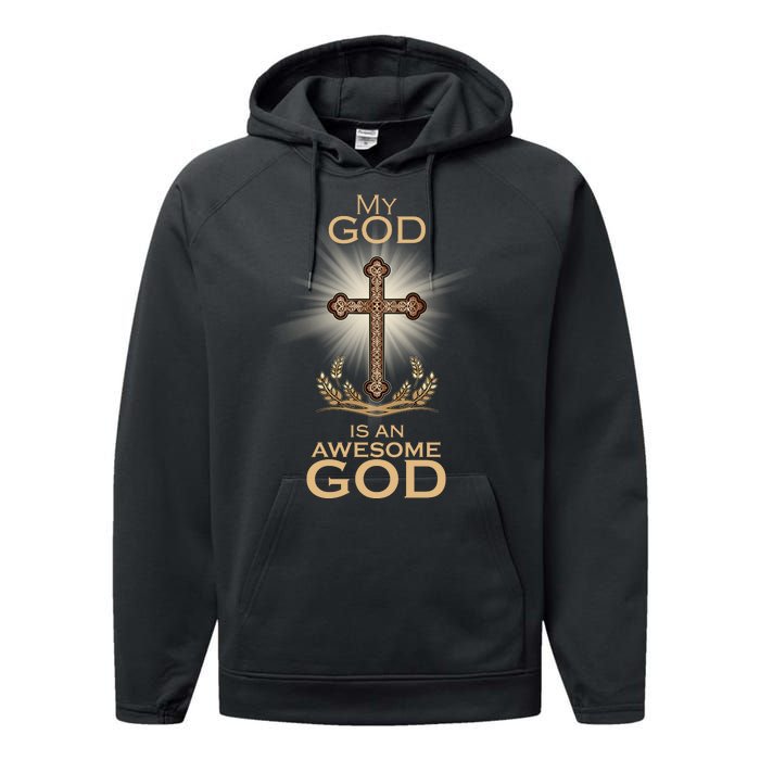 My God Is An Awesome God Vintage Cross Performance Fleece Hoodie