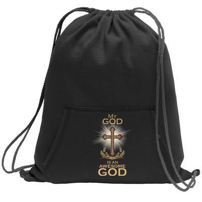 My God Is An Awesome God Vintage Cross Sweatshirt Cinch Pack Bag