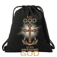 My God Is An Awesome God Vintage Cross Drawstring Bag