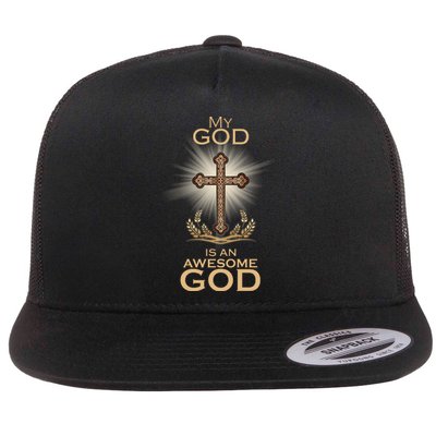 My God Is An Awesome God Vintage Cross Flat Bill Trucker Hat