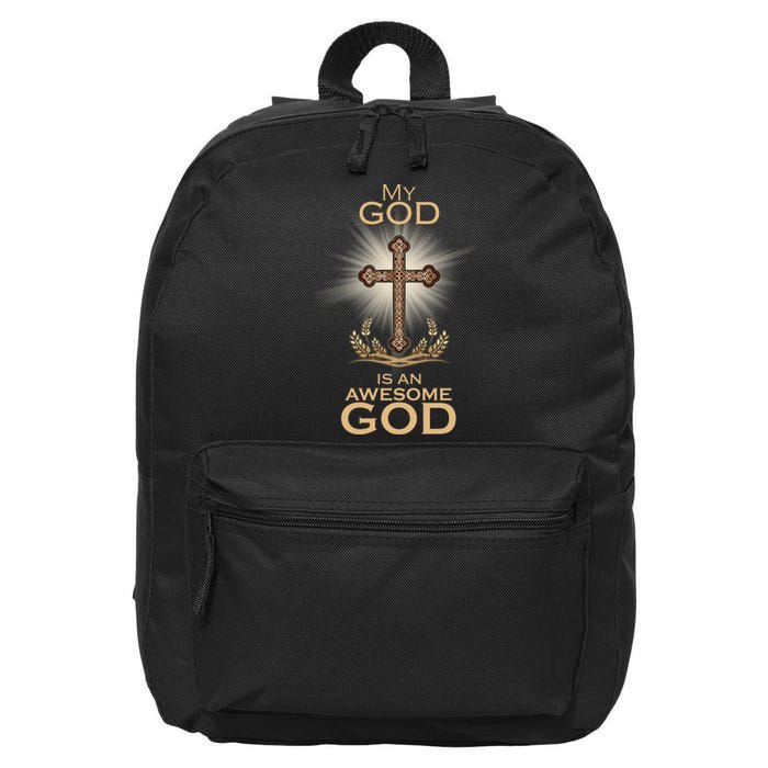 My God Is An Awesome God Vintage Cross 16 in Basic Backpack