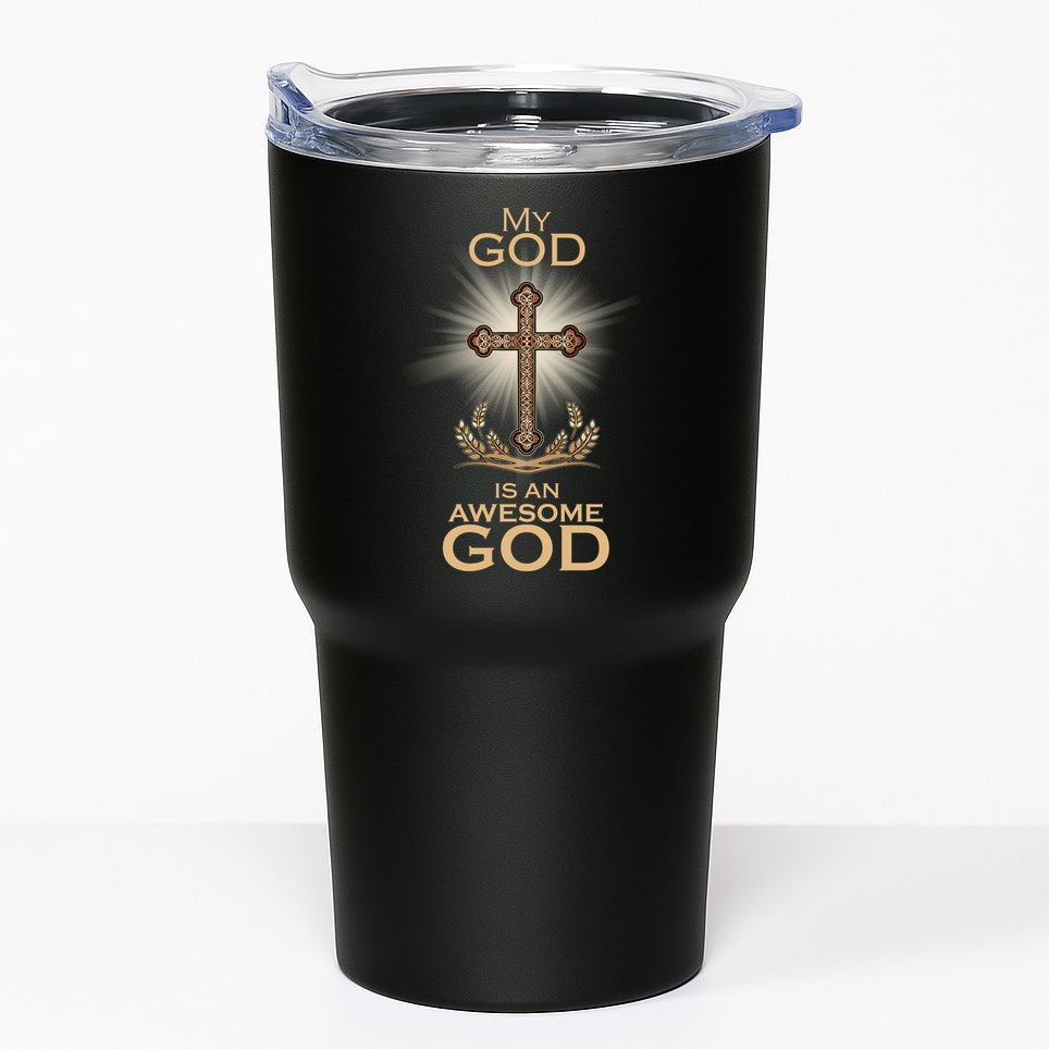 My God Is An Awesome God Vintage Cross Tumbler