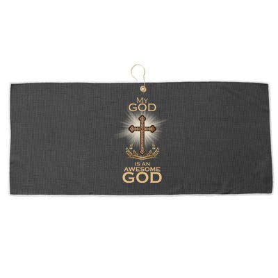 My God Is An Awesome God Vintage Cross Large Microfiber Waffle Golf Towel