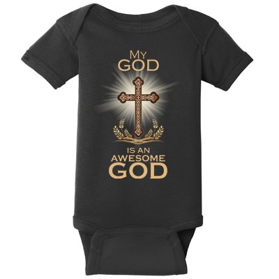 My God Is An Awesome God Vintage Cross Baby Bodysuit