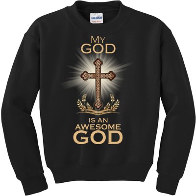 My God Is An Awesome God Vintage Cross Kids Sweatshirt