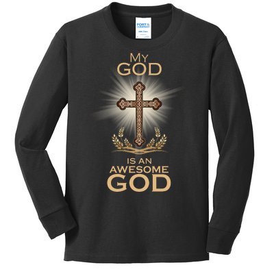 My God Is An Awesome God Vintage Cross Kids Long Sleeve Shirt