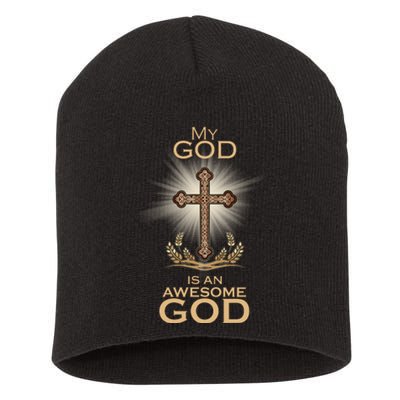 My God Is An Awesome God Vintage Cross Short Acrylic Beanie