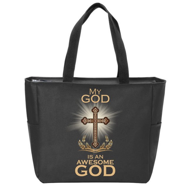 My God Is An Awesome God Vintage Cross Zip Tote Bag