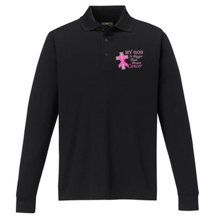 My God Is Bigger Than Breast Cancer Performance Long Sleeve Polo