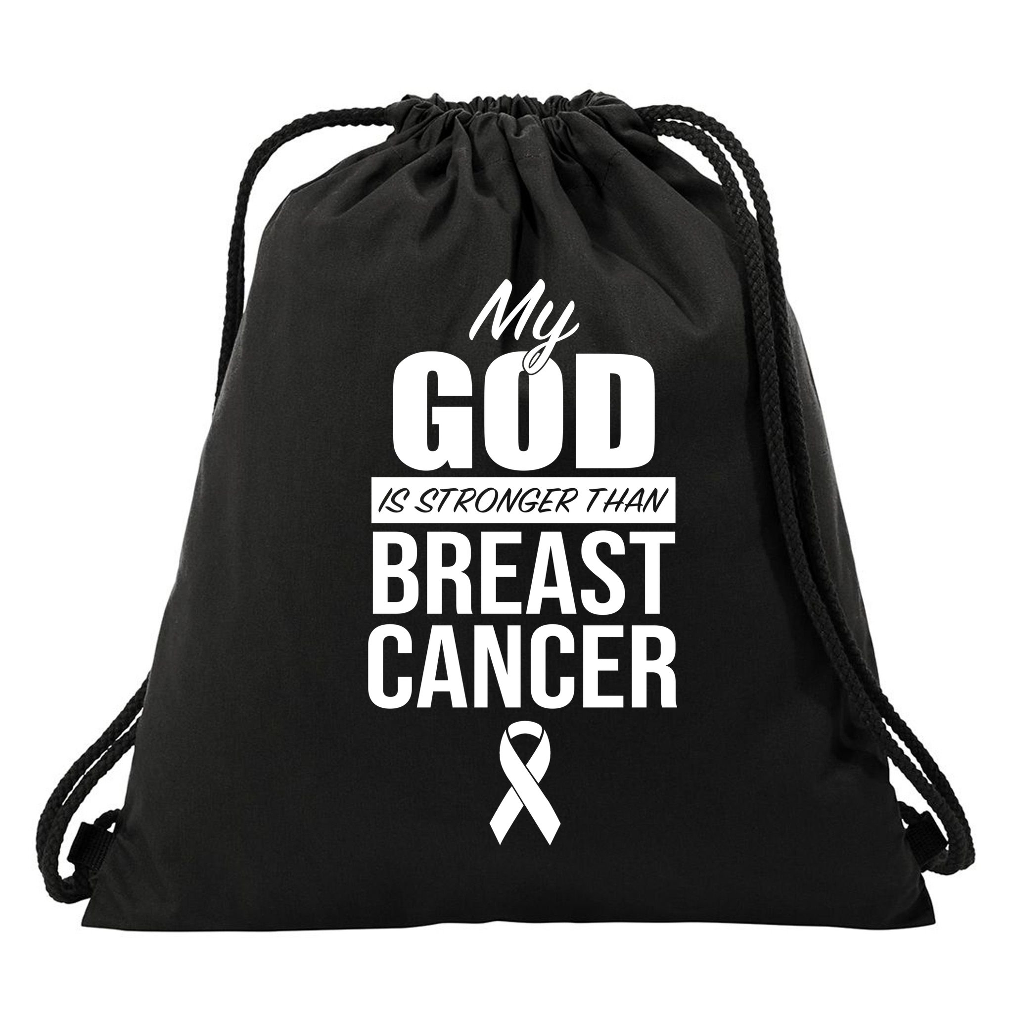 My God Is Stronger Than Breast Cancer Drawstring Bag