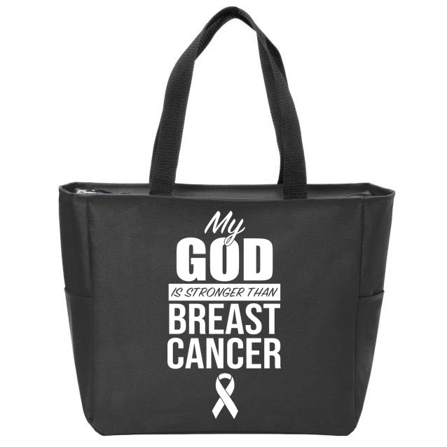 My God Is Stronger Than Breast Cancer Zip Tote Bag