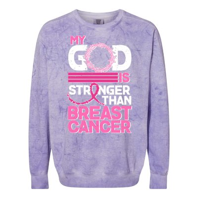 My God Is Stronger Than Breast Cancer Awareness Colorblast Crewneck Sweatshirt