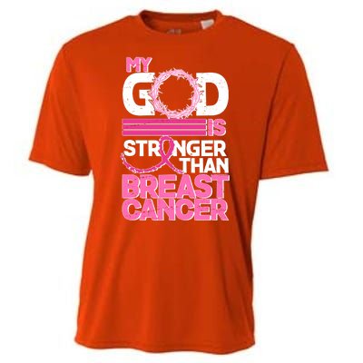 My God Is Stronger Than Breast Cancer Awareness Cooling Performance Crew T-Shirt