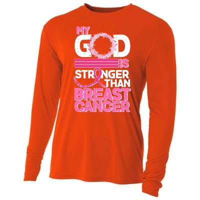 My God Is Stronger Than Breast Cancer Awareness Cooling Performance Long Sleeve Crew