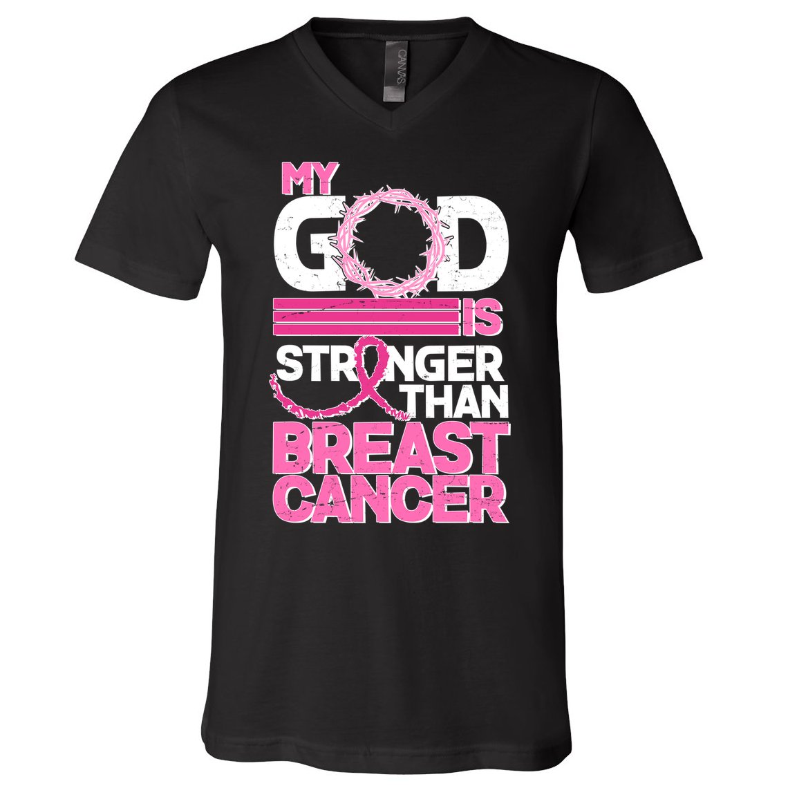 My God Is Stronger Than Breast Cancer Awareness V-Neck T-Shirt