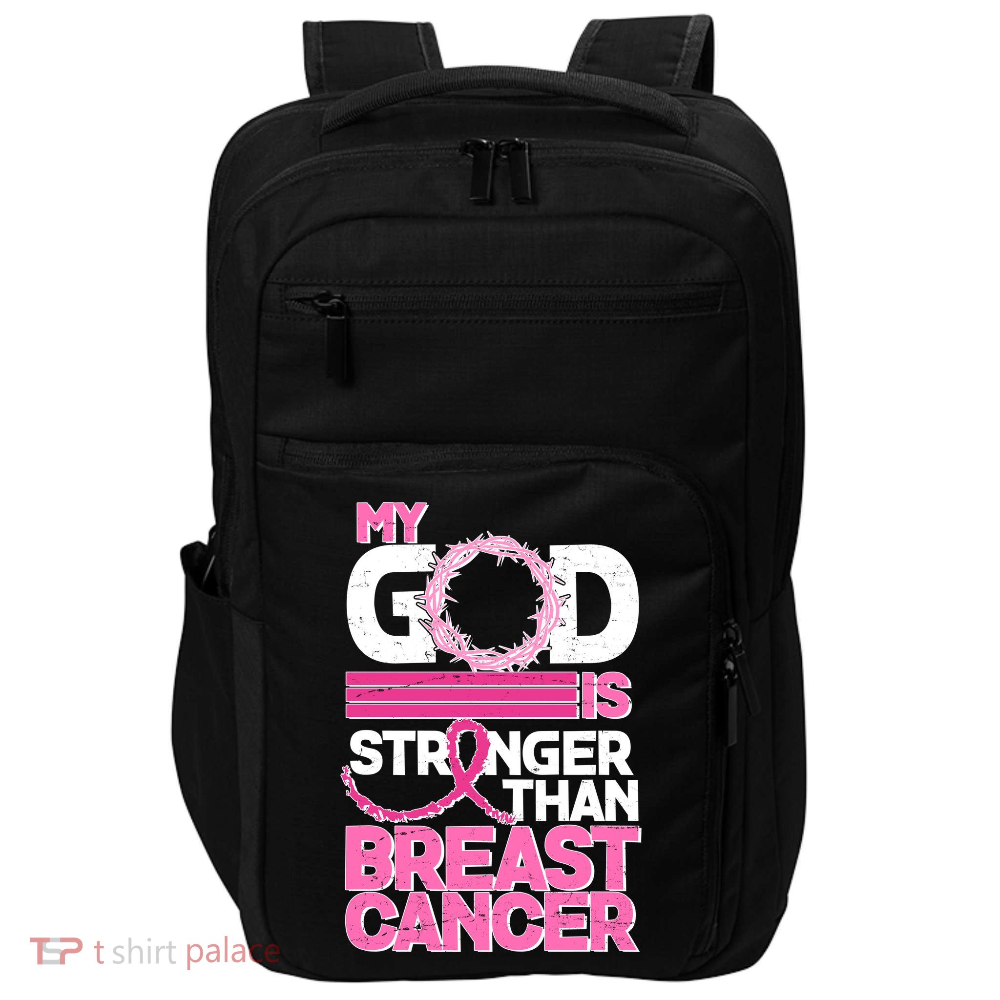 My God Is Stronger Than Breast Cancer Awareness Impact Tech Backpack