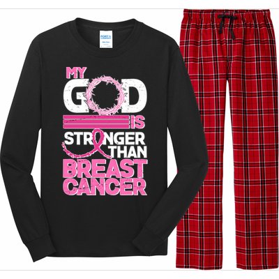 My God Is Stronger Than Breast Cancer Awareness Long Sleeve Pajama Set