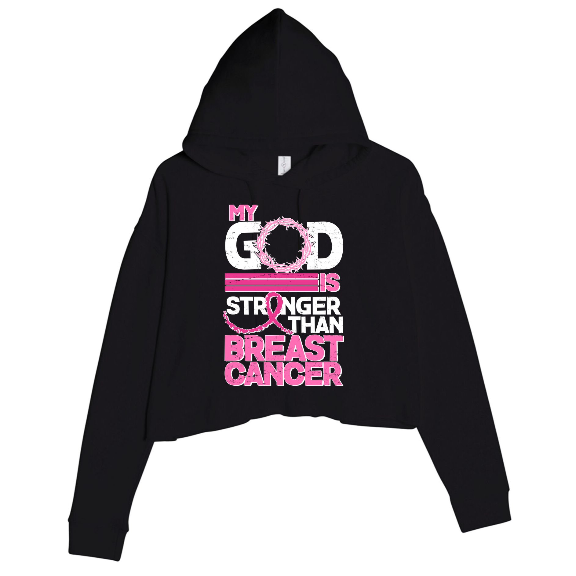 My God Is Stronger Than Breast Cancer Awareness Crop Fleece Hoodie