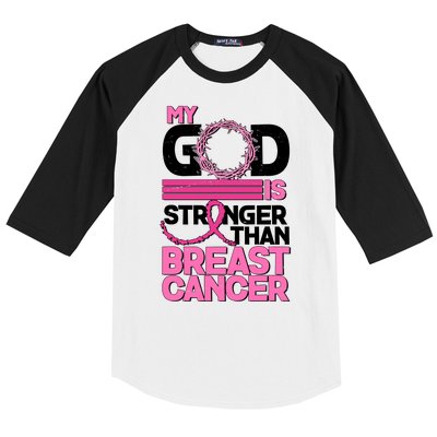 My God Is Stronger Than Breast Cancer Awareness Baseball Sleeve Shirt