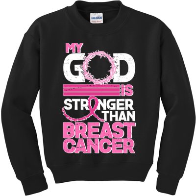 My God Is Stronger Than Breast Cancer Awareness Kids Sweatshirt