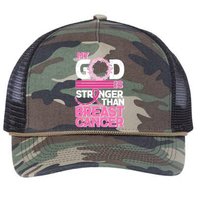 My God Is Stronger Than Breast Cancer Awareness Retro Rope Trucker Hat Cap