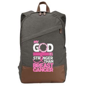 My God Is Stronger Than Breast Cancer Awareness Cotton Canvas Backpack