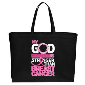 My God Is Stronger Than Breast Cancer Awareness Cotton Canvas Jumbo Tote