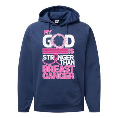 My God Is Stronger Than Breast Cancer Awareness Performance Fleece Hoodie