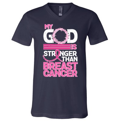 My God Is Stronger Than Breast Cancer Awareness V-Neck T-Shirt