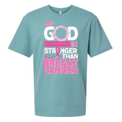 My God Is Stronger Than Breast Cancer Awareness Sueded Cloud Jersey T-Shirt