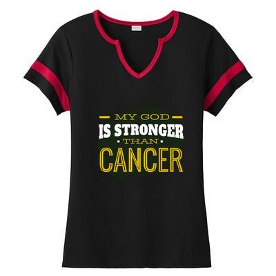 My God Is Stronger Than Cancer Ladies Halftime Notch Neck Tee