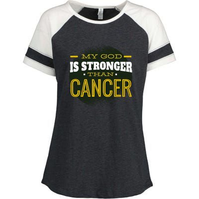 My God Is Stronger Than Cancer Enza Ladies Jersey Colorblock Tee