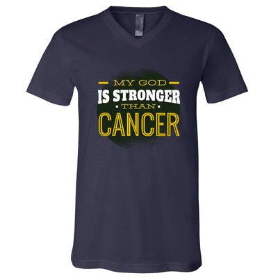 My God Is Stronger Than Cancer V-Neck T-Shirt