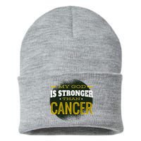 My God Is Stronger Than Cancer Sustainable Knit Beanie