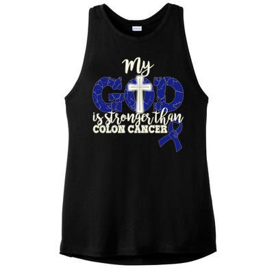 My God Is Stronger Than Colon Cancer Ladies PosiCharge Tri-Blend Wicking Tank