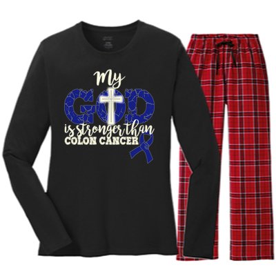 My God Is Stronger Than Colon Cancer Women's Long Sleeve Flannel Pajama Set 