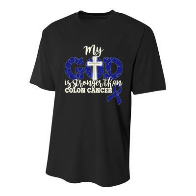 My God Is Stronger Than Colon Cancer Youth Performance Sprint T-Shirt