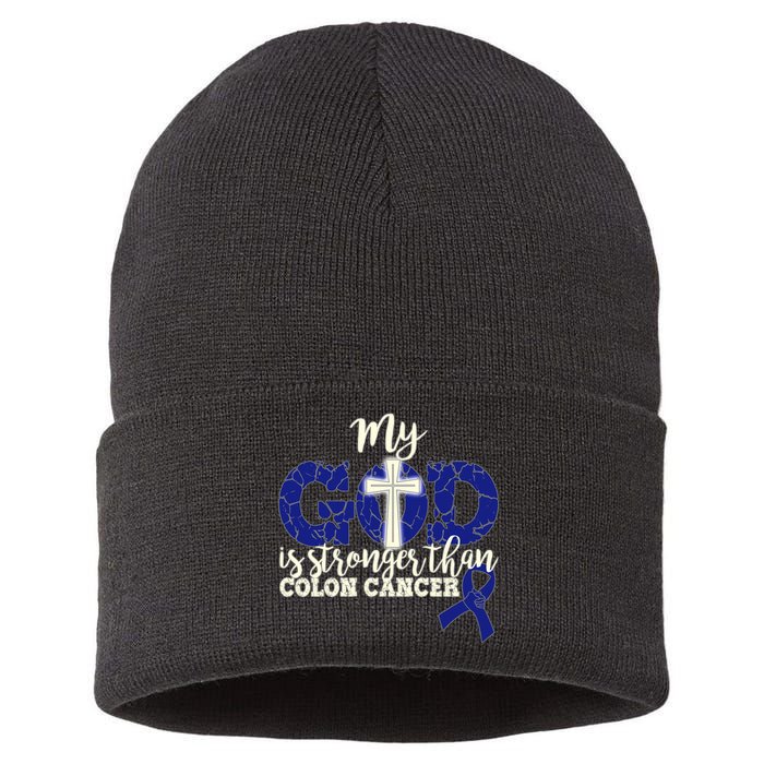 My God Is Stronger Than Colon Cancer Sustainable Knit Beanie