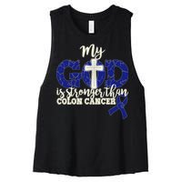 My God Is Stronger Than Colon Cancer Women's Racerback Cropped Tank