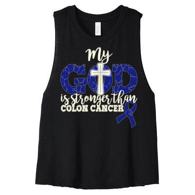 My God Is Stronger Than Colon Cancer Women's Racerback Cropped Tank