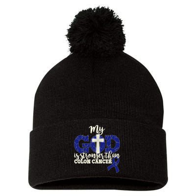 My God Is Stronger Than Colon Cancer Pom Pom 12in Knit Beanie