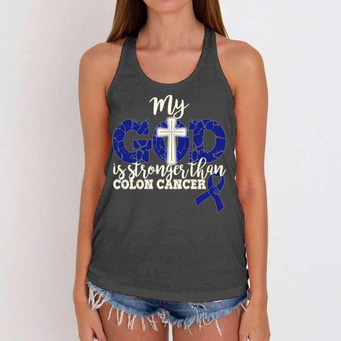 My God Is Stronger Than Colon Cancer Women's Knotted Racerback Tank