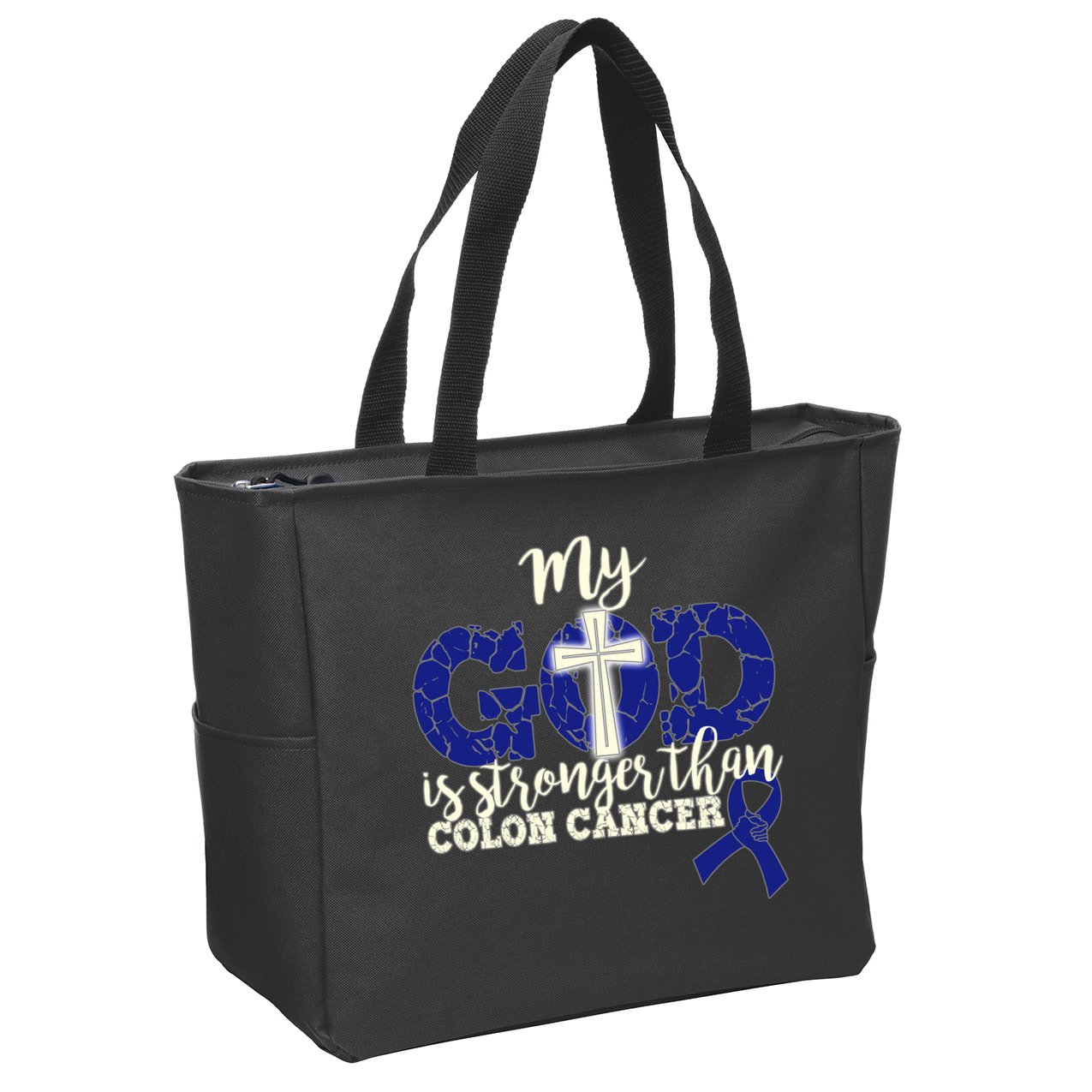 My God Is Stronger Than Colon Cancer Zip Tote Bag