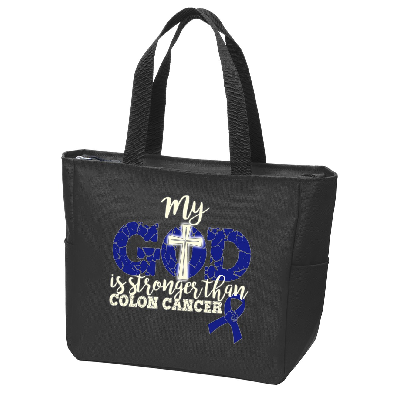 My God Is Stronger Than Colon Cancer Zip Tote Bag