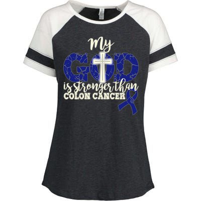 My God Is Stronger Than Colon Cancer Enza Ladies Jersey Colorblock Tee