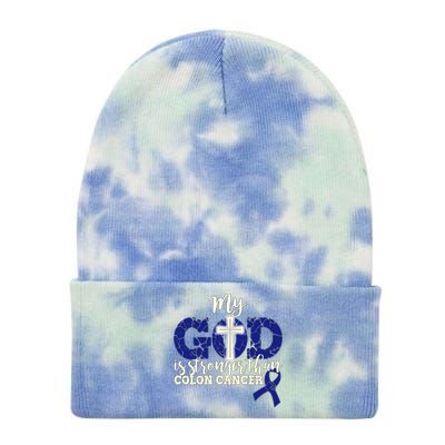 My God Is Stronger Than Colon Cancer Tie Dye 12in Knit Beanie