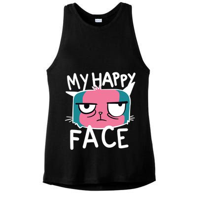 My Happy Cat Face Grumpy Ladies PosiCharge Tri-Blend Wicking Tank
