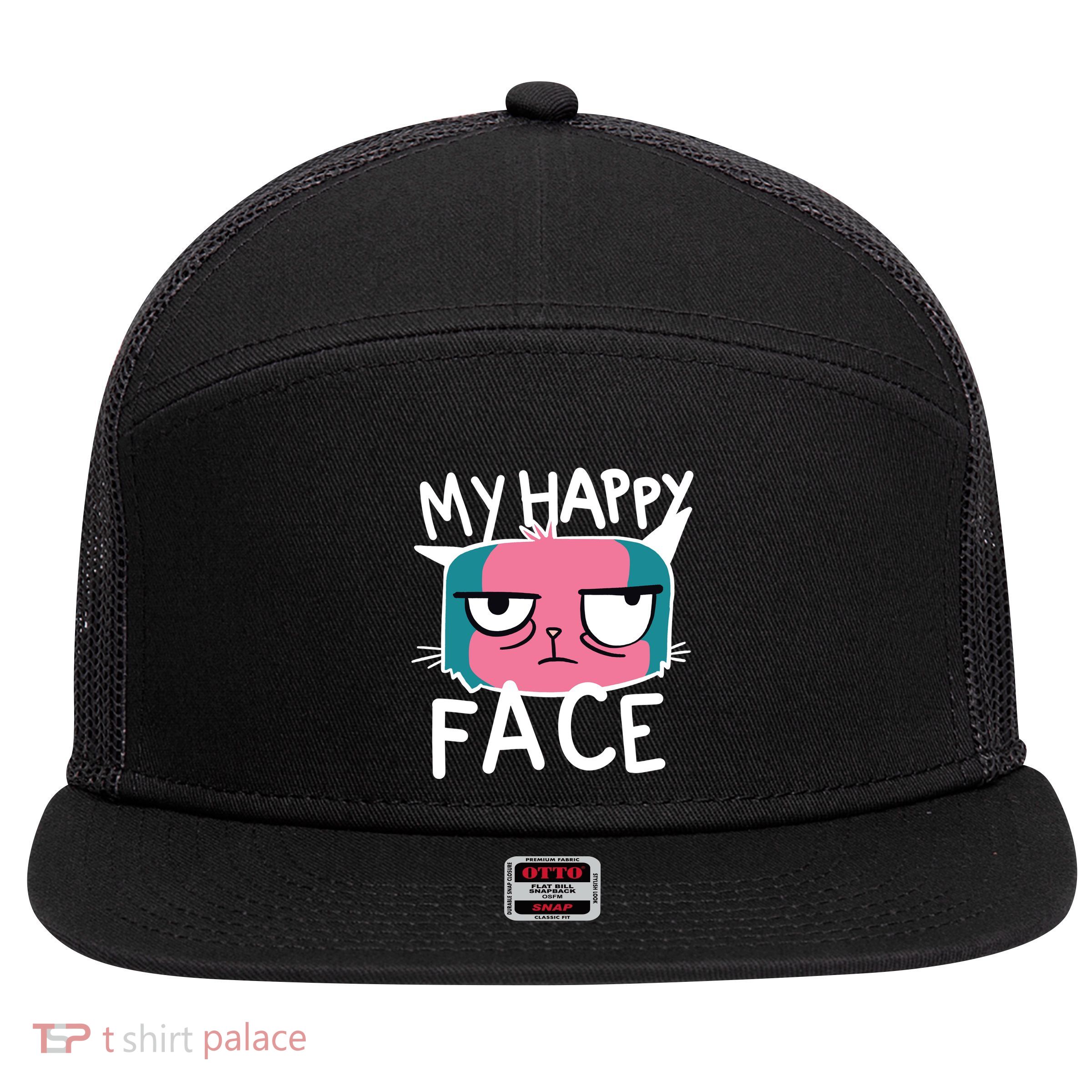 My Happy Cat Face Grumpy 7 Panel Mesh Trucker Snapback Hat