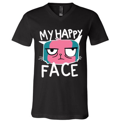 My Happy Cat Face Grumpy V-Neck T-Shirt