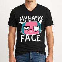 My Happy Cat Face Grumpy V-Neck T-Shirt